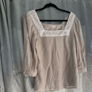 New with tags casual yet beautiful beige square neck with lace blouse